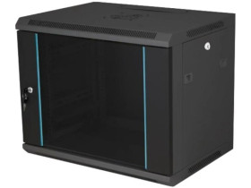 Szafka rack wisząca 19 15U 600x450, drzwi szklane, kolor czarny FLAT PACK