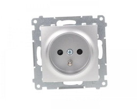 Simon 54 Gniazdo pojedyncze z/u 16A IP20 z przesłoną torów, szybkozłącza, srebrny mat DGZ1CZ.01/43
