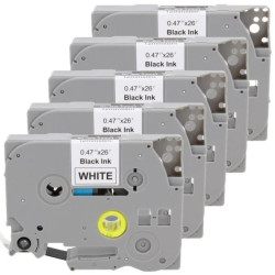 Taśma 5x Tze-231 do drukarki Brother PT 12mm 8m biała taśma czarny nadruk /5szt./