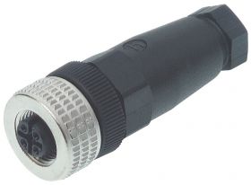 ELKA 4012PG7 Au, M12, 4 styki (złocone), złącze żeńskie (gniazdo) proste, dławik PG7 (4-6mm), nakrętka metalowa, czarne, Hirschm