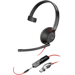 HP Poly 8X230A6 Blackwire 5210 Monaural USB-C Headset +3.5mm Plug +USB-C/A Adap
