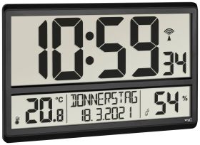 TFA Dostmann 60.4520.01 Sterowany radiowo Zegar ścienny 360 mm x 28 mm x 235 mm czarny duży wyświetlacz
