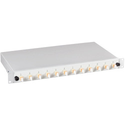 FO splice box, 12 x 9/125 OS2, 12 x E2000, (W x H x D) 483 x 44.5 x 244 mm, gray, BA71523.12