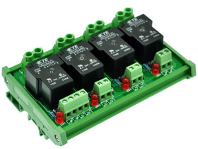 CZH-Labs DIN Rail Mount 24V Passive 4 SPST-NO 30Amp Power Relay Module.