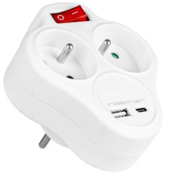 Rozgałęźnik 2 gniazda French z uziemieniem i włącznikiem + USB-C + USB-A VA0284 VAYOX