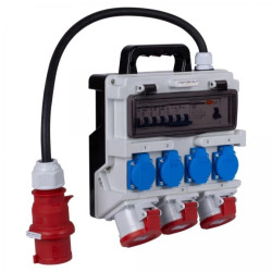 Rozdzielnica budowlana TR-S/FI hermetyczna IP44 Wyposażona + 3x gniazdo siłowe 5p (400V 32A + 2x16A) + 4x gniazdo 2P+Z (230V 16A