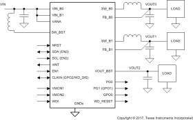 Dual buck converter and 5-V boost with diagnostic functions for industrial radar