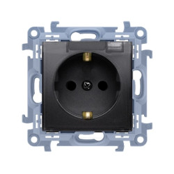 Simon 10 Gniazdo wtyczkowe Schuko do IP44 z uszczelką z przesł. klapka transp. (moduł) zaciski śrubowe czarny mat CGSZ1BZ.01/49A