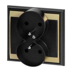 Gniazdo podwójne p/t 2x2P+Z Luna, 16A, 250V, PT-6LR, czarny/złoty,OR-OE-7606/BC