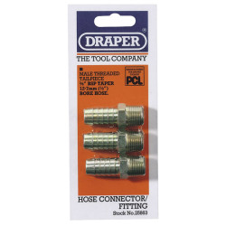 Draper 25863 3/8&quot; Taper 1/2&quot; Bore Pcl Male Screw Tailpieces Pack of 3