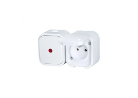 B2 Gniazdo pojedyncze n/t 2p+Z bryzgoodp. + Łącznik podświetlany IP54 biały 00060278