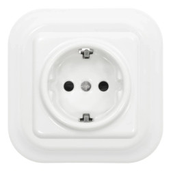 Gniazdo elektryczne Schuko ceramiczne kwadratowe z ramką, montaż podtynkowy, kolor biały Ceramic Loft