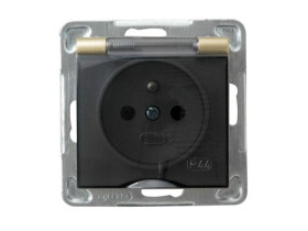 IMPRESJA Gniazdo pojedyncze z uziemieniem IP44 z klapką złoty metalik GPH-1YZ/m/28/d OSPEL