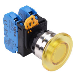 YW4L-M4E20Q0Y Yellow 22mm Metal Bezel Mushroom Momentary Push Button Switch 2NO IP65 IDEC