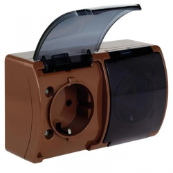 Koala Gniazdo podwójne SCHUKO n/t IP44 brąz z klapką dymną VG 182-52 61.401