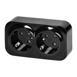 Zestaw natynkowy: Gniazdo 230V Schuko 2x - czarne natynkowe - seria TODO