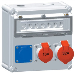 Rozdzielnica naścienna 1x16A 230V, 1xCEE 16A 5P 400V, 1xCEE32A 5P 400V, 1xD01/1, 1xD01/3, 1xD02/3 IP44 516785