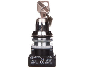 Przełącznik 2 położeniowy niestabilny klucz 30mm srebro 1Z 1R z samopowrotem NEF30TZbM W0-NEF30-TZBM XY