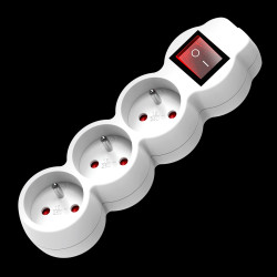 Przedłużacz 3-krotny 2P+Z. z wyłącznikiem. 3m H05VV-F 3x1.0mm2. Imax 10A. biały OR-AE-13146/W/3M