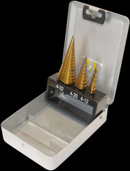 206128 Three-piece HSS step drill bit set