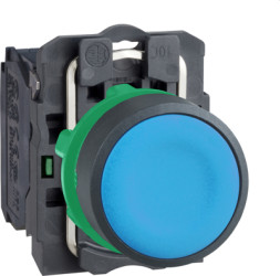 Pushbutton, unlit, groping, 1 Form A (N/O), waistband round, blue, front ring black, mounting Ø 22 mm, XB5AA61