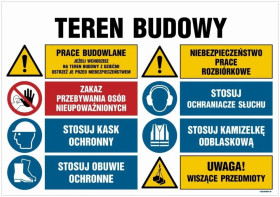 ZNAK - OI019 Teren budowy, Prace budowlane, jeżeli wchodzisz na teren budowy z dziećmi ostrzeż je przed niebezpie 105 x 70 cm ON