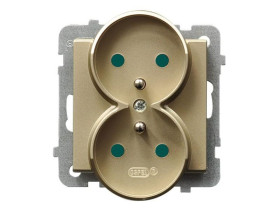 SONATA Gniazdo podwójne z uziemieniem IP20 z przesłonami szampański złoty GP-2RRZP/m/39 OSPEL