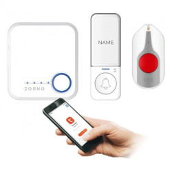 SIGO AC SOS, dzwonek bezprzewodowy sieciowy, Wi-Fi, przycisk wejścia bezbateryjny, przycisk SOS bateryjny, learni,OR-DB-MK-175/W