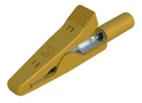 Miniature alligator clip, yellow, max. 4 mm, L 41.5 mm, CAT O, crimp connection, 930318103