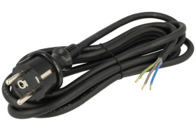 Kabel; zasilający; W-97266-H05RR-F; przewody; wtyk sieciowy CEE 7/7 prosty; 3m; czarny; 3 żyły; 1,00mm2; Metpol; guma; okrągły;