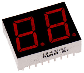 LB-602VA2 Wyświetlacz LED 7-segmentowy 2 7 segmentów Anoda 16mcd Prawa strona, Czerwony 14.2 mm ROHM 650nm
