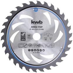 kwb 586654 Carbide Saw Blade 190x20mm 30 cogs clean cuts for cordless saws
