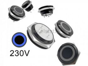 Przycisk chwil.19mm płaski stal LED nieb.-niski cz