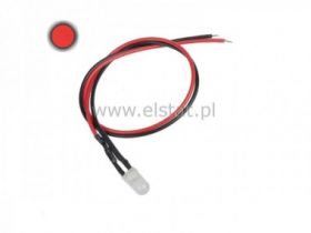 Dioda LED 5mm 12V DC czerwona matowa; przewód 20cm