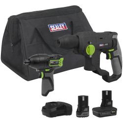 Sealey CP108VCOMBO4EU Cordless Rotary Drill &amp; Impact Driver Kit 10.8V 2 Bat Euro