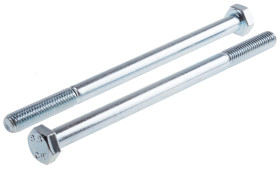 Śruba z łbem sześciokątnym gwint M8 130mm skok 1.25mm Stalowe Sześciokątny Powlekane jasnym cynkiem RS PRO