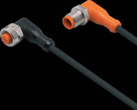 Sensor actuator cable, M12 cable plug, angled, A to M12 cable socket, angled, A, 4 pole/5 pole, 0.3 m, PUR, black, 4 A, EVC035