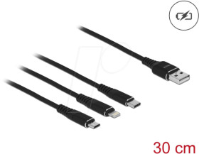 87152 Charging cable, USB-A -&gt; micro-USB, Lightning &amp; USB-C, black, 30
