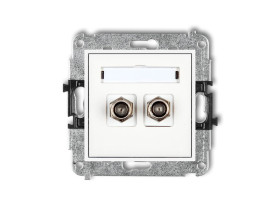 MINI Gniazdo antenowe podwójne typu "F" (SAT) niklowany biały MGF-2 KARLIK