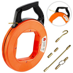 Włókno szklane do przeciągania kabli fi:4mm 75m z zestawem 6 końcówek pomarańczowa kaseta NEKU