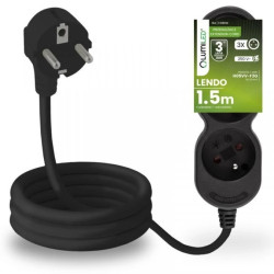 Przedłużacz Sieciowy Kabel z Uziemieniem Listwa Zasilająca 3 Gniazda 1.5m Czarny Sznur Lendo Lumiled
