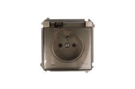 Simon Basic Gniazdo bryzgoszczelne z/u IP44 z klapka dymną satynowe BMGZ1B.01/29a