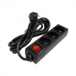 Przedłużacz 3 gniaz. 3m z/u z wyłącznikiem CZARNY