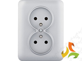 LUMINA Gniazdo podwójne z uziemieniem kompletne srebrne WL1222 HAGER