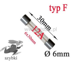 12A bezpiecznik szklany szybki 6x30mm