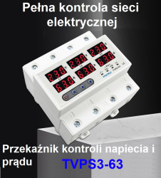 Przekaźnik kontroli napięcia prądu faz regulowany TVPS3-63 ( 63A, 3F )