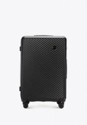 Duża walizka z ABS-u w ukośne paski czarna 56-3a-743-10