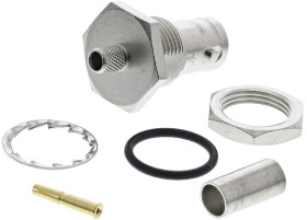 Złącze koncentryczne Montaż na panelu Żeński 50Ω typ złącza Złącze BNC 0 to 4GHz Połączenie zagniatane typ kabla RG58