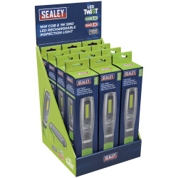 Sealey LED2001GDB Rechargeable Inspection Light 16W COB &amp; 1W SMD LED Green Box12