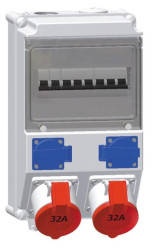 Rozdzielnica naścienna 2x16A 230V, 1xCEE 16A 5P 400V, 1xCEE 32A 5P 400V, 1xFI40/0,03A, 2xB16/1, 1xC16/3, IP44 519015